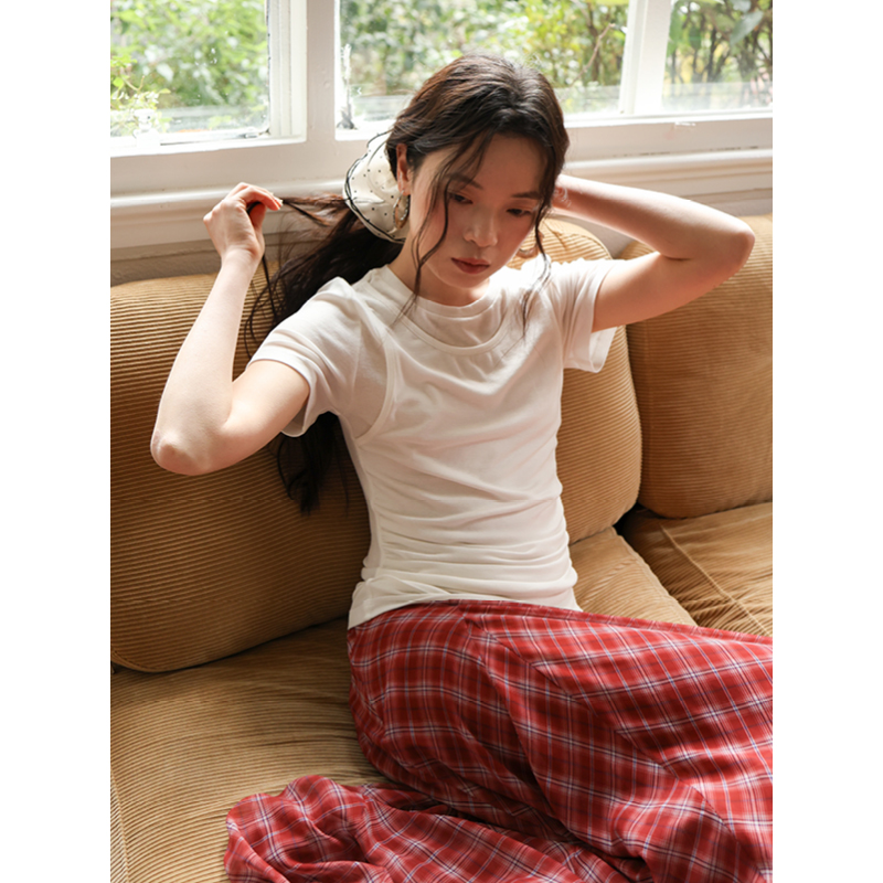 SUPERSCAPE素舶 莱赛尔羊毛混纺柔软透气显瘦假两件短袖T恤