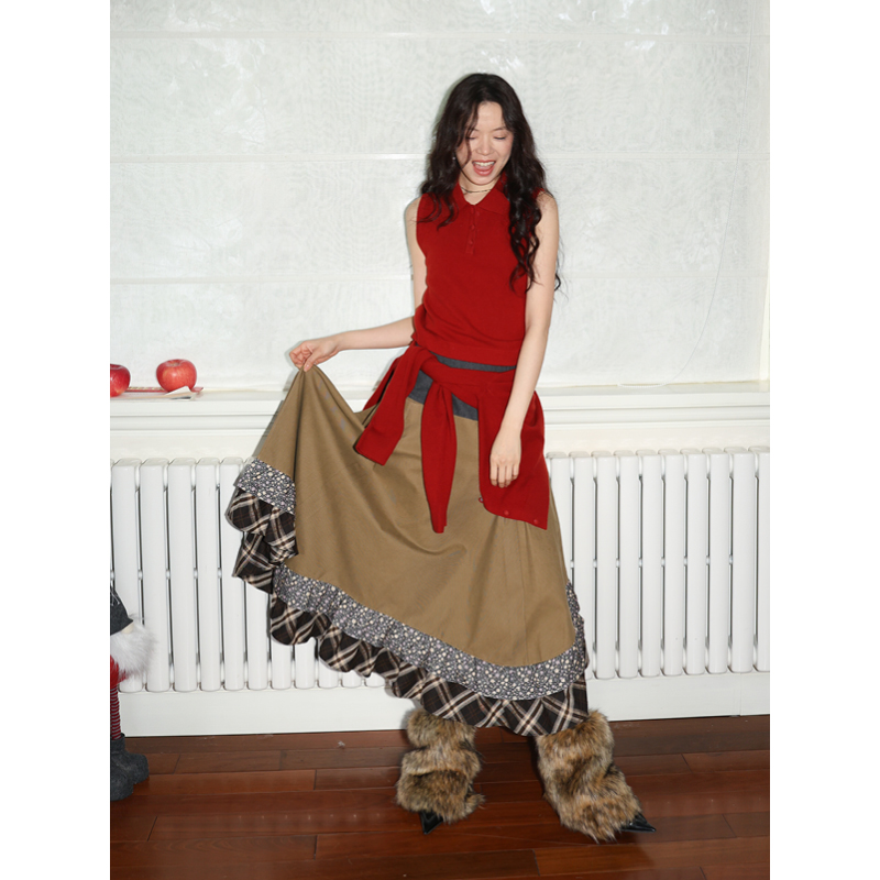 SUPERSCAPE素舶 VTG复古流浪感撞色拼接不规则下摆半身裙