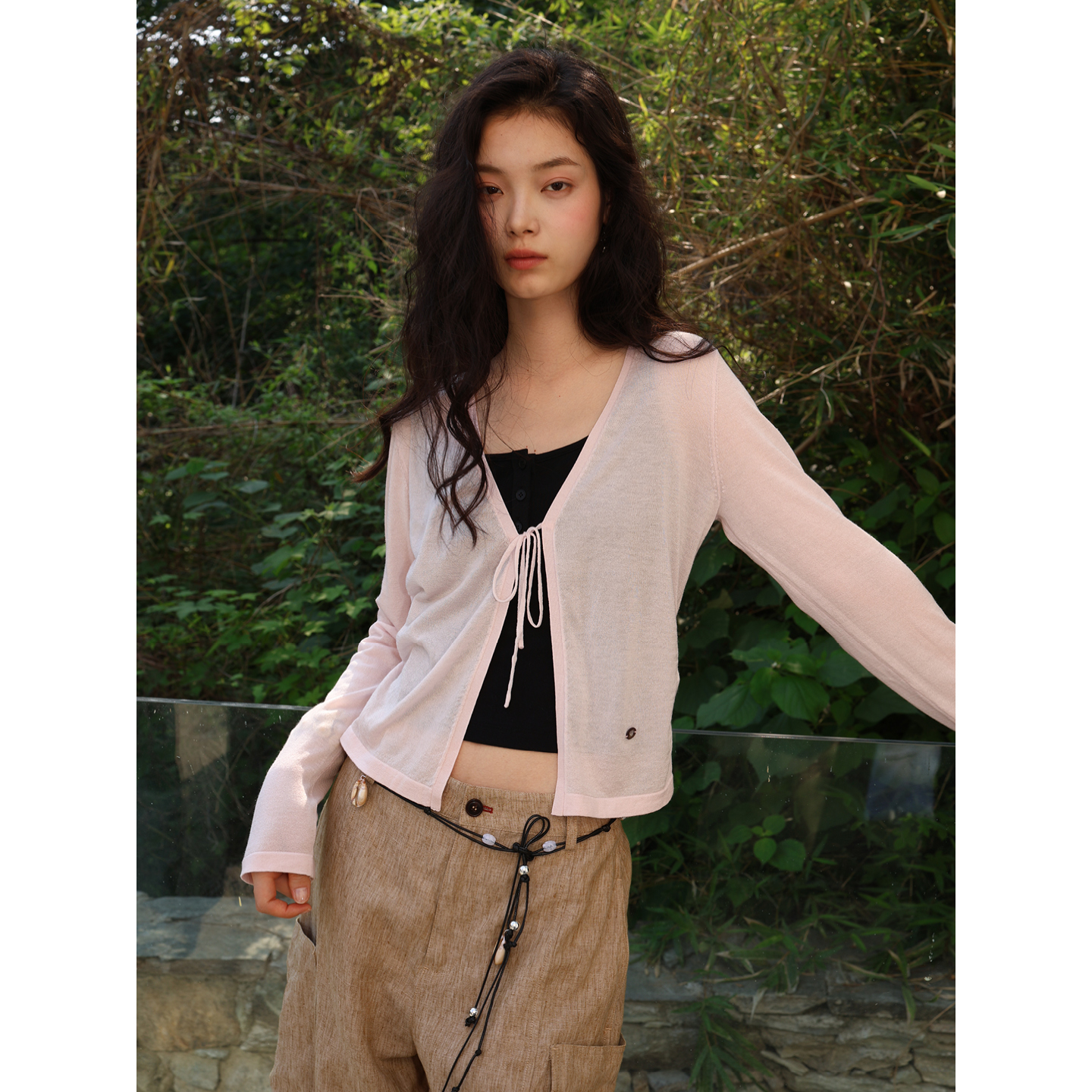 SUPERSCAPE素舶 超细丝绸羊毛柔软防晒v领系带针织开衫空调衫罩衫