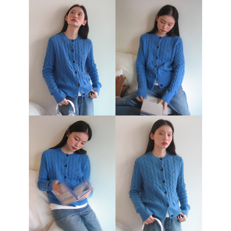 SUPERSCAEP素舶 圆领绞花刺绣针织开衫小个子百搭