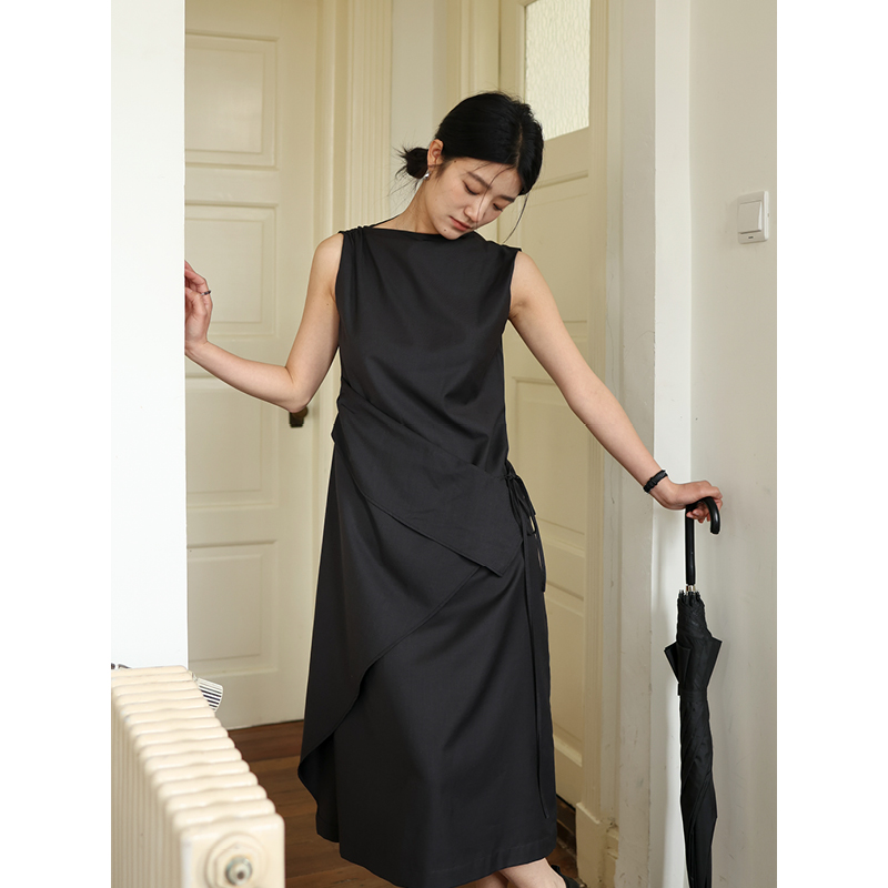 SUPERSCAPE素舶  石墨灰半高领无袖挂脖高级感连衣裙吊带背心裙女