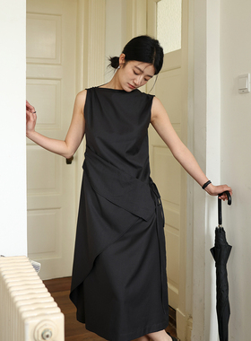 SUPERSCAPE素舶  石墨灰半高领无袖挂脖高级感连衣裙吊带背心裙女