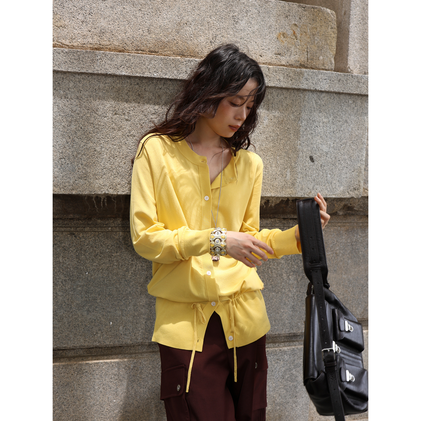 SUPERSCAPE素舶 超细纱凉感宽松圆领抽绳松弛感防晒针织长袖开衫