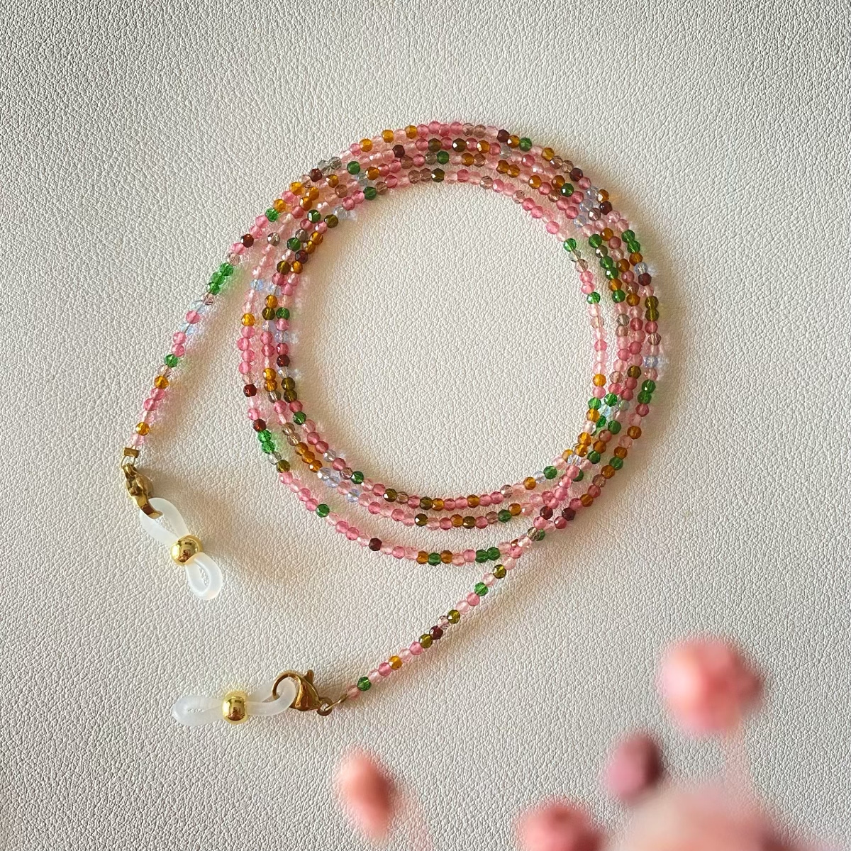 莫奈花园多巴胺人造碧玺水晶眼镜链时尚耳机挂绳串珠七彩墨镜防丢