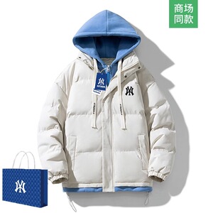 奥特莱斯冬季假两件连帽棉服男新款潮牌保暖加厚棉衣加绒冬装棉袄