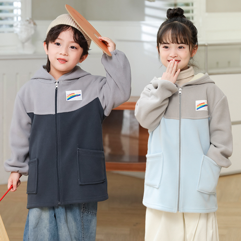 加绒加厚摇粒绒儿童罩衣时尚洋气