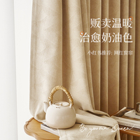 奶茶色窗帘2021年新款客厅日式雪尼尔奶油卧室ins风遮光日系定制
