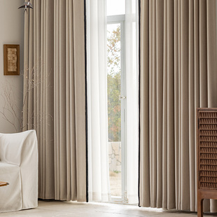 中古风窗帘卧室客厅遮光高级感2024新款 奶茶色棉麻南洋复古风 法式