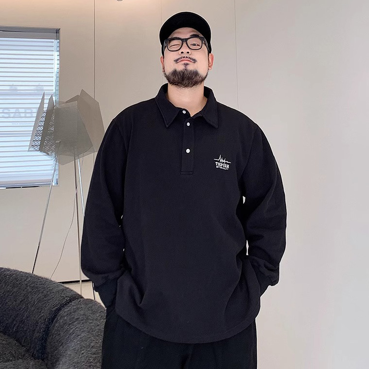 大码男装秋季长袖polo衫胖子加肥加大宽松肥胖宽松打底衫休闲上衣