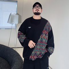 特大号8XL大码男装秋季卫衣男宽松大码加肥加大潮流拼接300斤毛衣