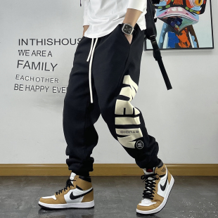 男加肥加大字母印花休闲裤 大码 宽松束脚健身运动裤 春秋款 潮流卫裤