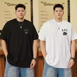 胖子宽松半袖 加肥加大300斤肥佬t恤2025新款 上衣服 男夏季 纯棉短袖