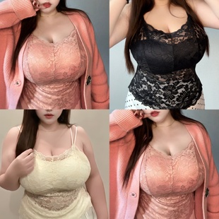 新款大码吊带背心性感蕾丝美背内搭外穿带胸垫文胸一体秋冬内衣