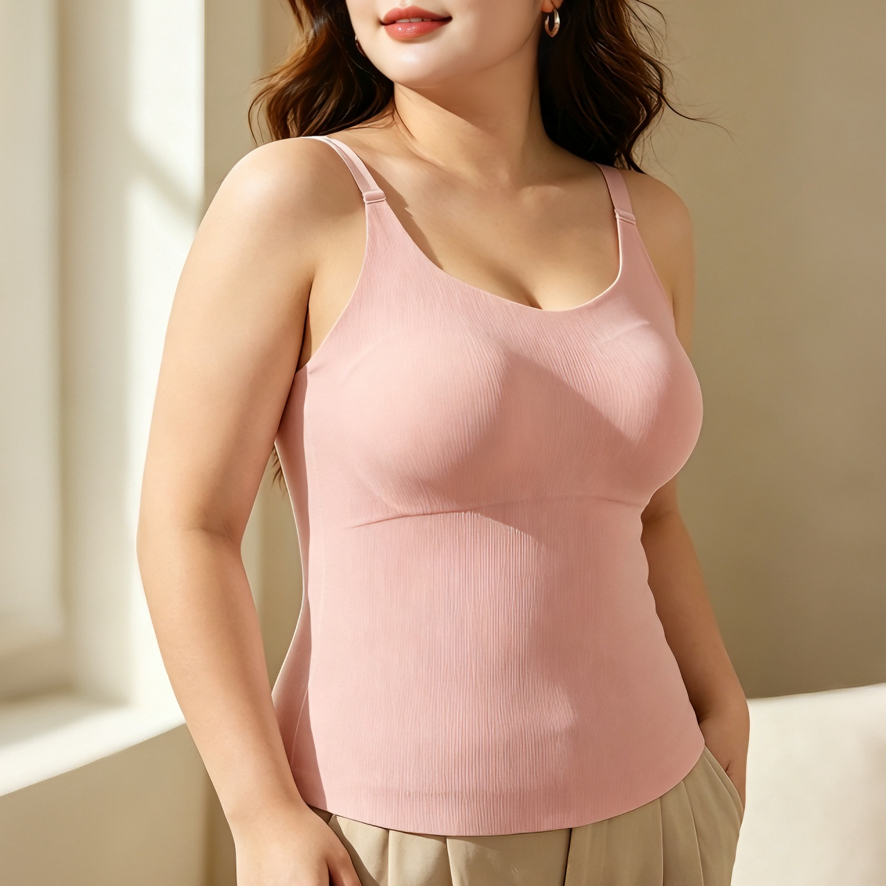 大胸吊带胖mm上衣带胸垫一体式美背文胸免穿内衣女大码内搭背心女