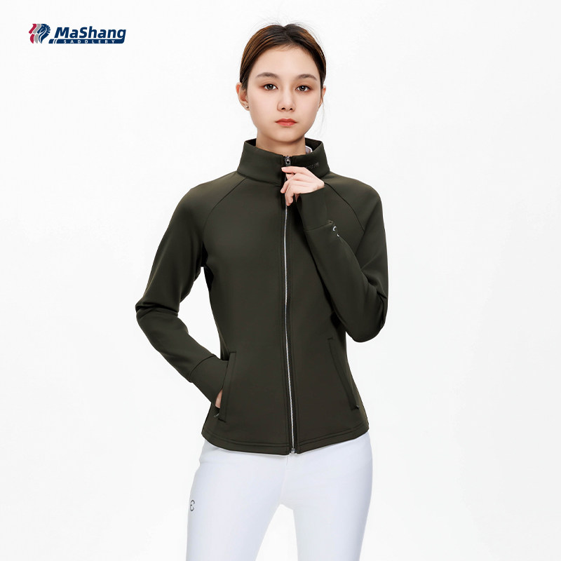 玛尚马具女士立领拉链空气棉修身运动休闲纯色系外套骑行服EKW504