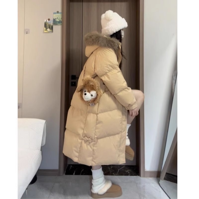大毛领羽绒中长款棉服