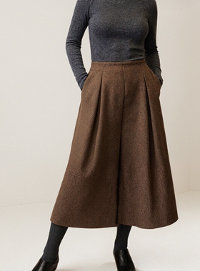 MSL秋冬简约复古A字裙松紧腰羊毛半身裙女呢半身长裙显瘦中长裙