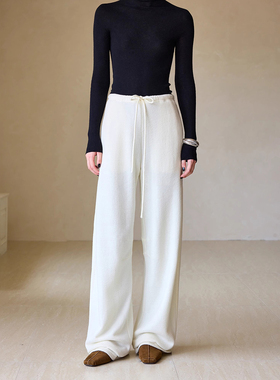 MSL立体香蕉裤毛混纺肌理感针织女抽绳休闲阔腿裤宽松垮裤春秋新