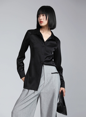 MSL休闲三醋酸高端衬衫女设计感小众黑色外套港风显瘦2025夏新款