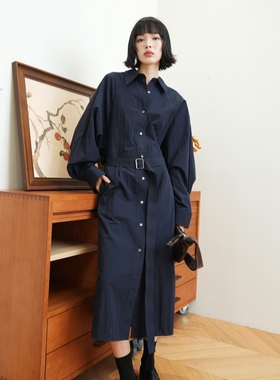 MSL肌理蝙蝠袖收腰式连衣裙赫本风衬衫连衣裙2025新款高级感风衣