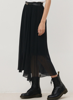 MSL2026春季新款半身裙肌理雪纺高腰波浪裙摆半裙女亲肤透气显瘦