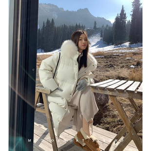 大毛领鹅绒服羽绒服女冬季新款长款白色加厚保暖宽松显瘦过膝外套