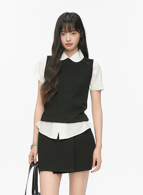 Pink ers联名款夏季通勤韩系衬衫背心a字包臀半裙女休闲显瘦套装