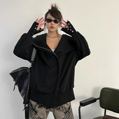 ers联名款 秋季 新款 Pink 设计感不规则连帽开衫 百搭翻领酷拽卫衣女