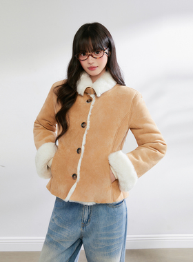 Pinkers联名款韩系复古毛绒外套女冬季加厚保暖皮毛一体外套女