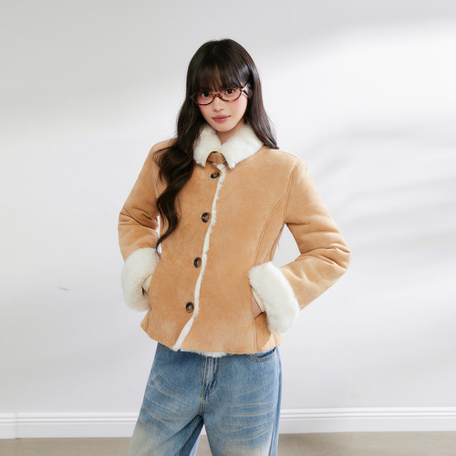 韩系复古毛绒外套女秋冬宽松