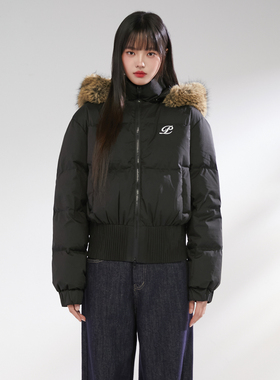 Pinkers联名款韩系连帽羽绒服女冬季保暖白鸭绒加厚收腰外套女