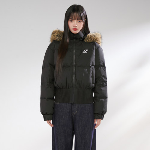 冬季连帽毛领羽绒服女