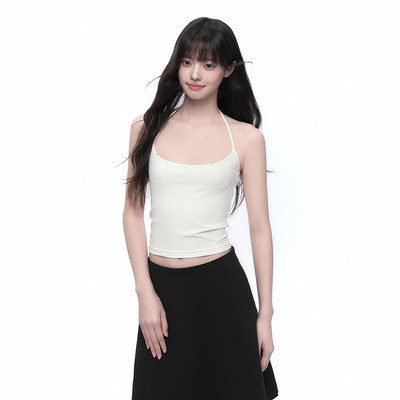 Pink ers联名款夏季休闲辣妹细肩带挂脖吊带白色简约百搭背心女