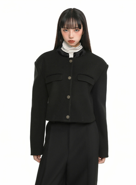 Pink ers联名款精致高级财阀千金毛呢外套气质宽松显瘦短款上衣女