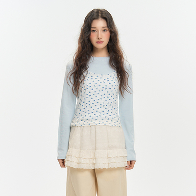 Pink ers联名款春秋新款小清新吊带长袖两件套减龄碎花T恤上衣