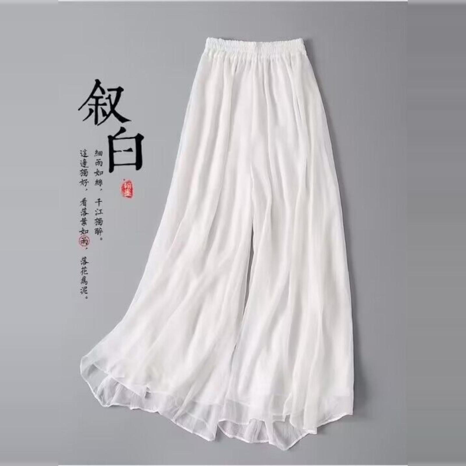旗袍打底裤中国风汉服衬裤夏季薄款奥黛白色长裤百搭阔腿裤禅意裤