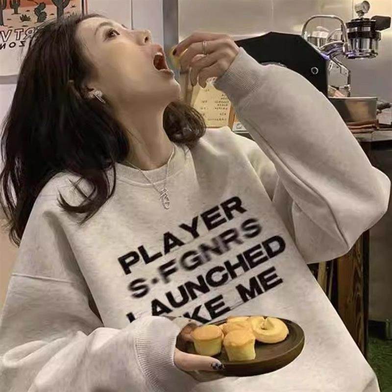 美式圆领重磅卫衣女加厚加绒2025秋冬款oversize宽松无帽长袖上衣