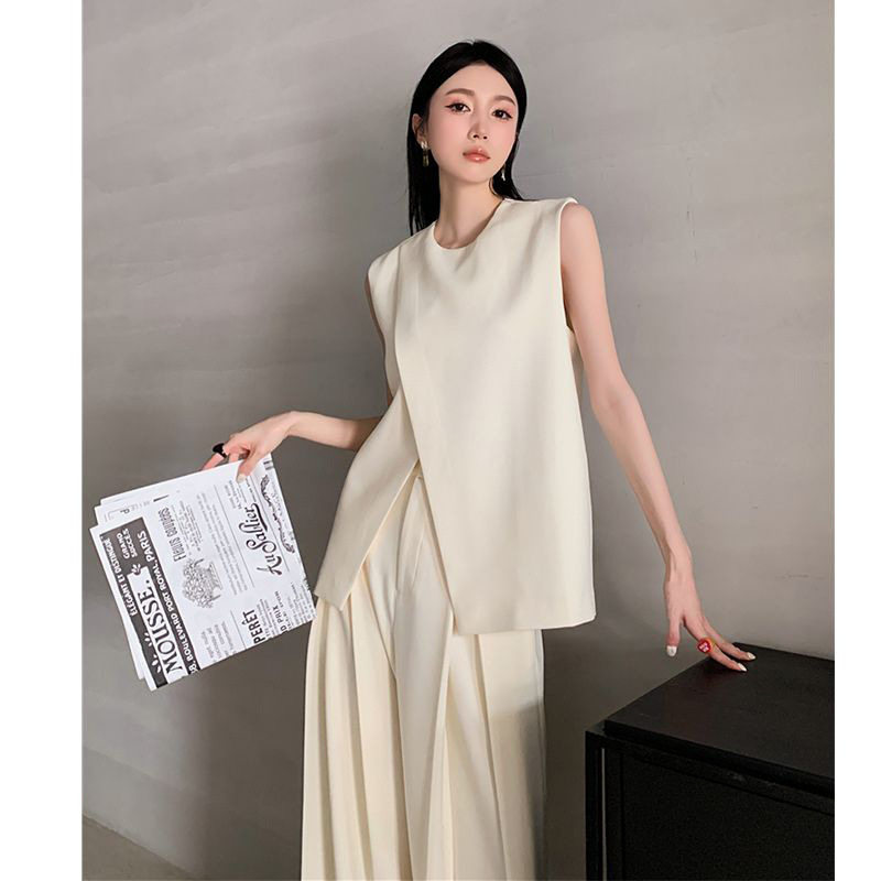 2026年夏季新款韩版高级感气质西装马甲阔腿裤两件套装女时尚洋气