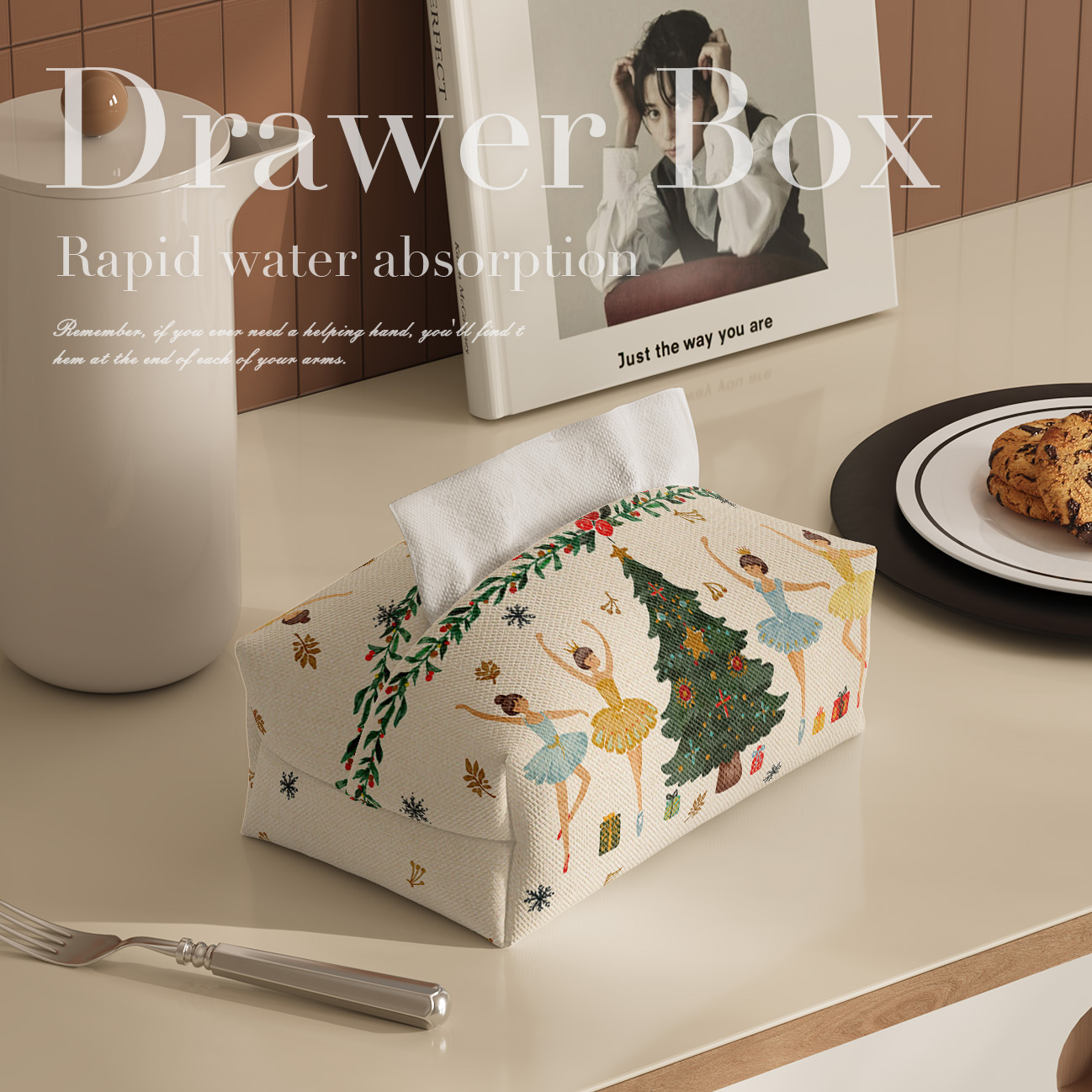 圣诞节快乐布艺纸巾盒客厅轻奢高级感桌面创意纸巾套卫生间抽纸包