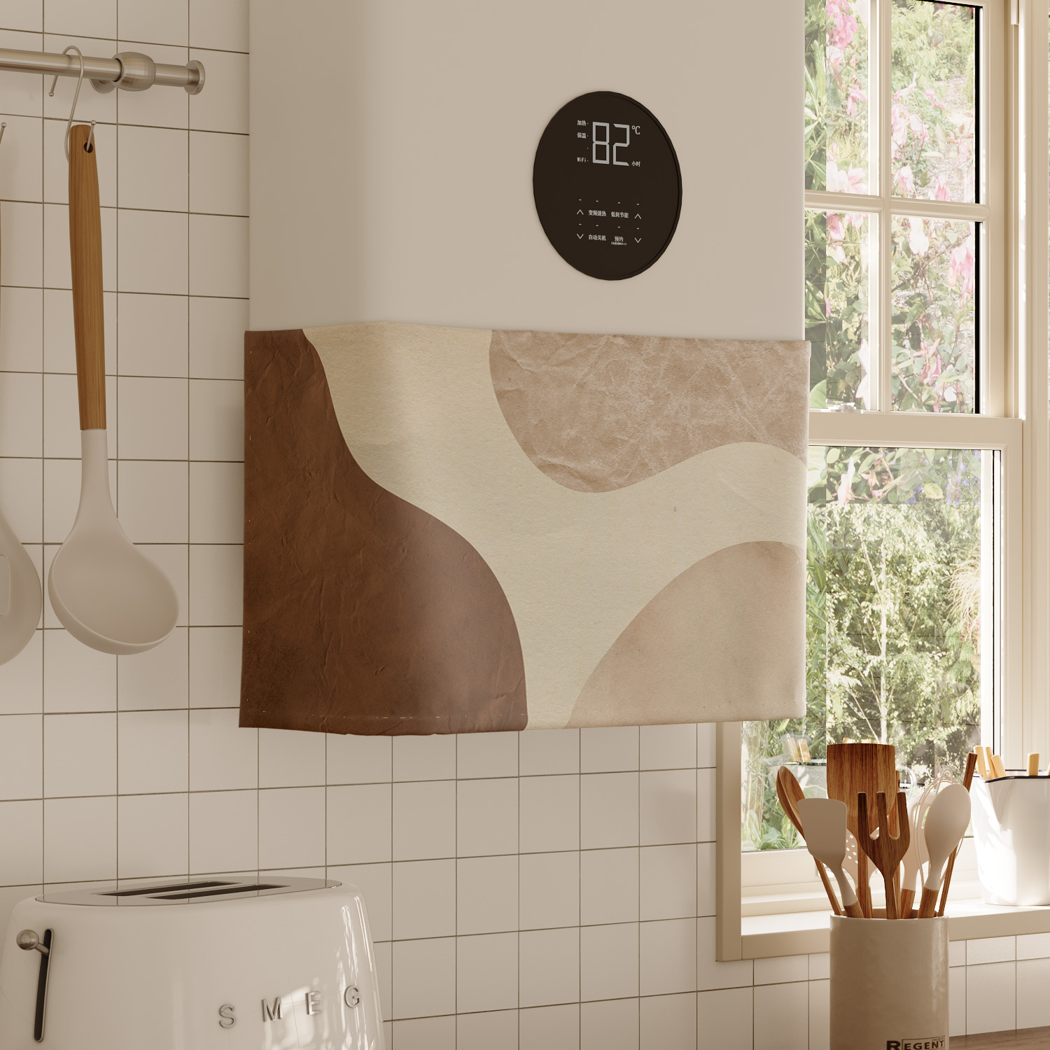 现代轻奢奶油风热水器遮挡帘罩布水管遮丑帘布厨房燃气炉装饰帘魔