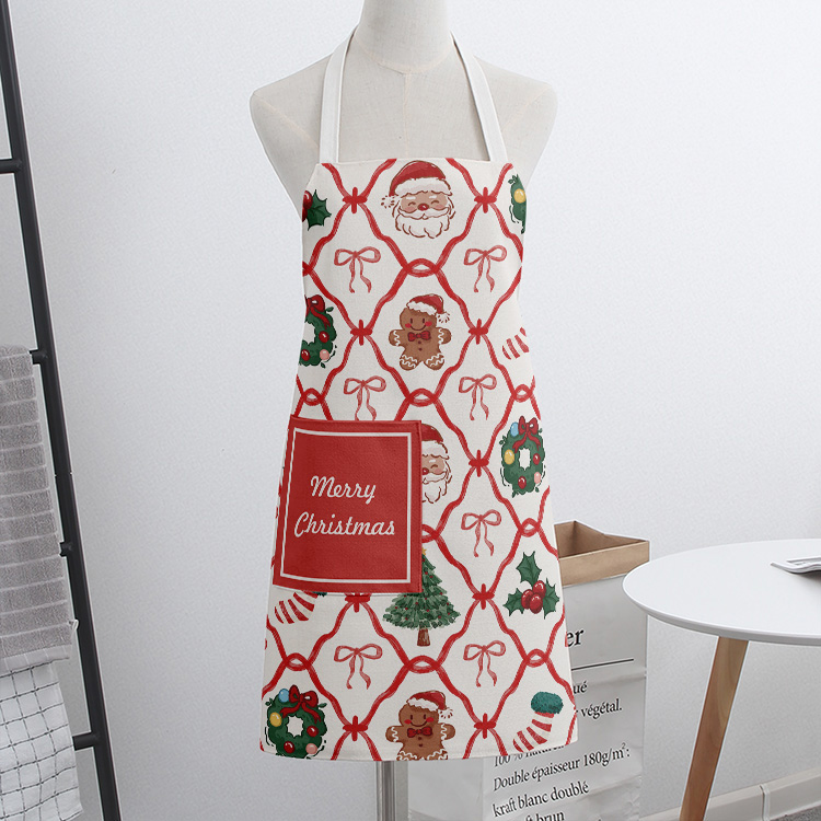 圣诞主题 家用厨房男情侣夏季围裙女做饭围腰罩衣防水时尚可爱卡