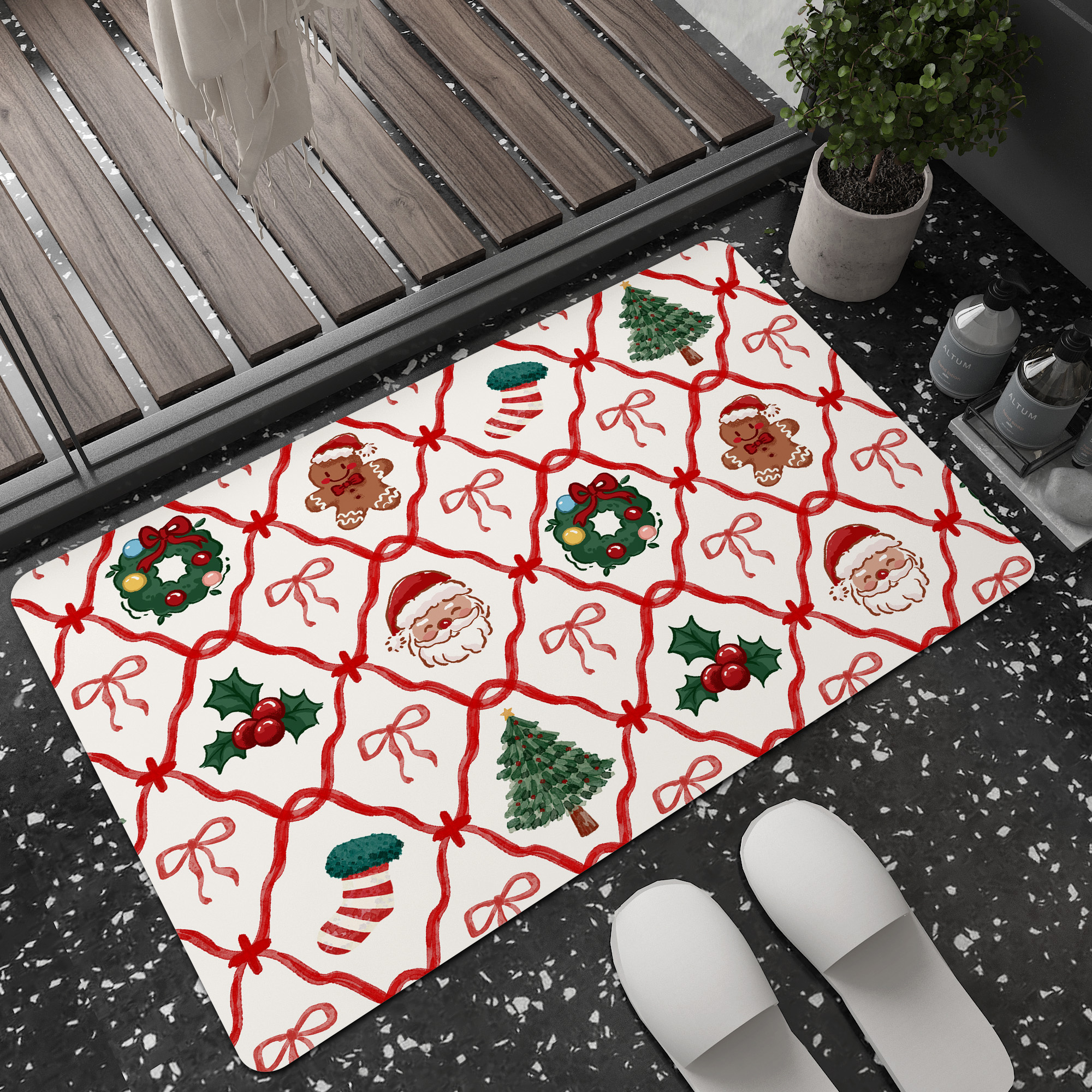 圣诞主题 硅藻泥地垫浴室卫生间防滑脚垫吸水速干硅胶泥硅藻土门