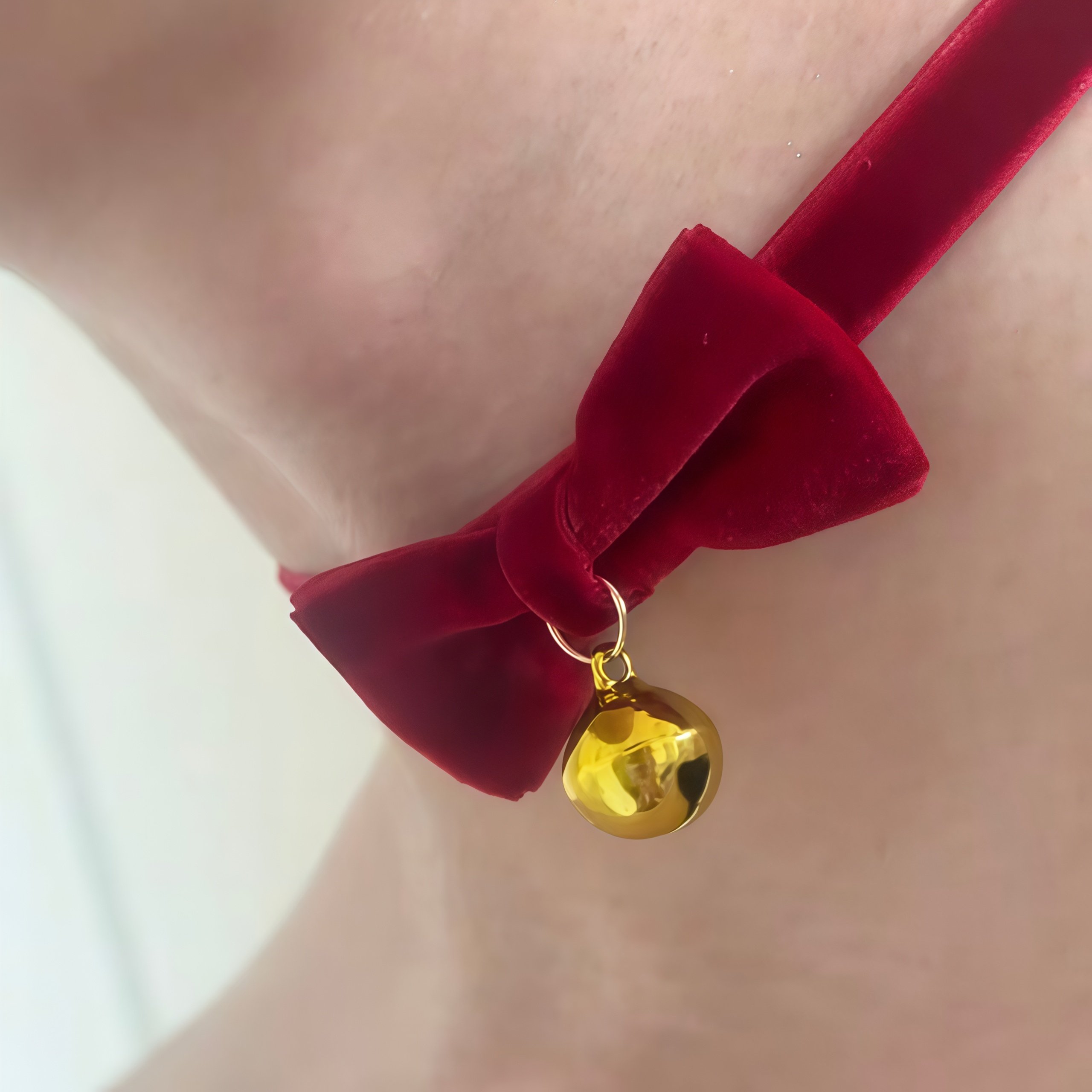男士新年铃铛项链性感蝴蝶结丝绒项链