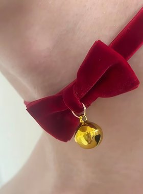 男士新年铃铛项链性感蝴蝶结丝绒choker颈链禁欲系颈带脖子装饰品