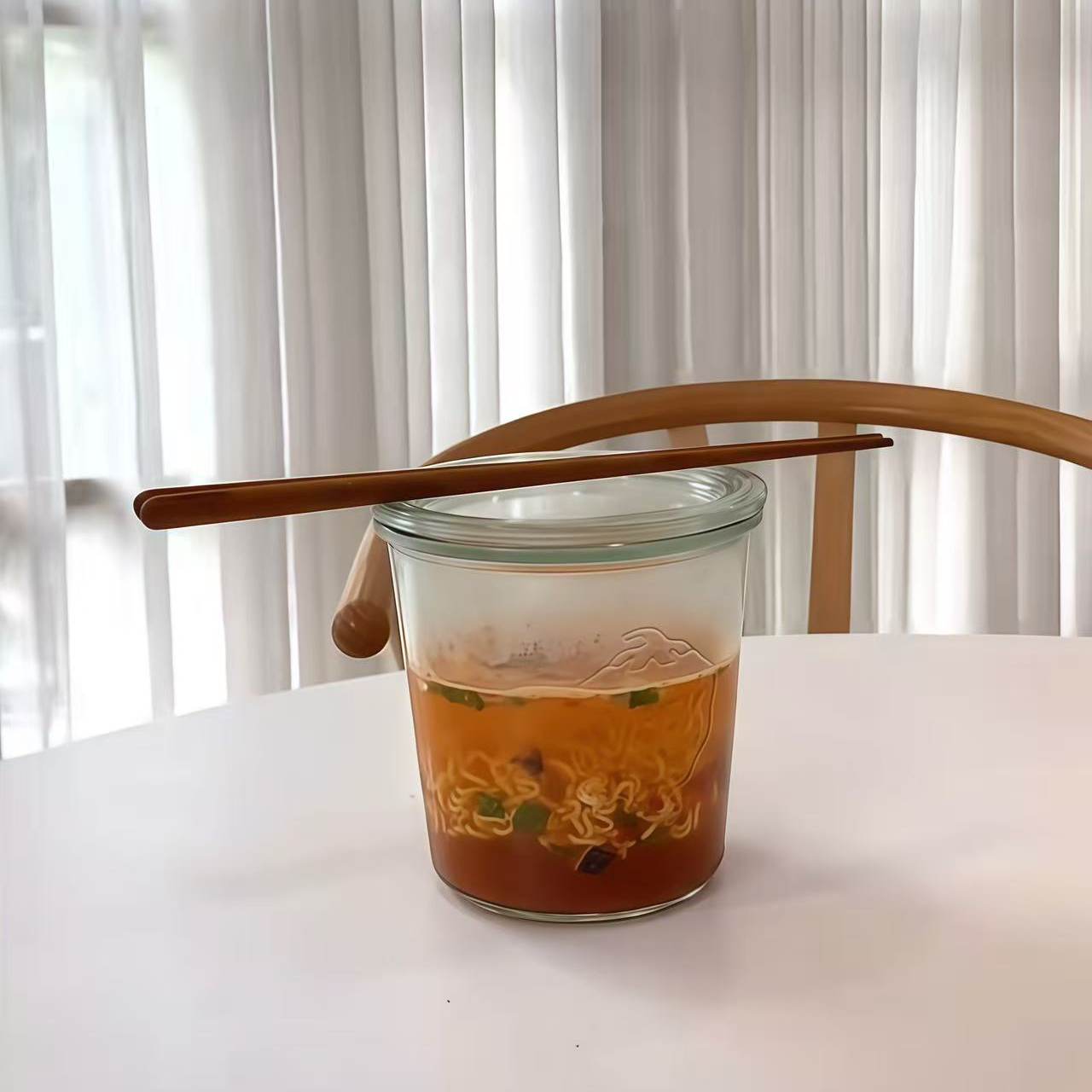 密封圆形泡面可携式玻璃汤碗创意