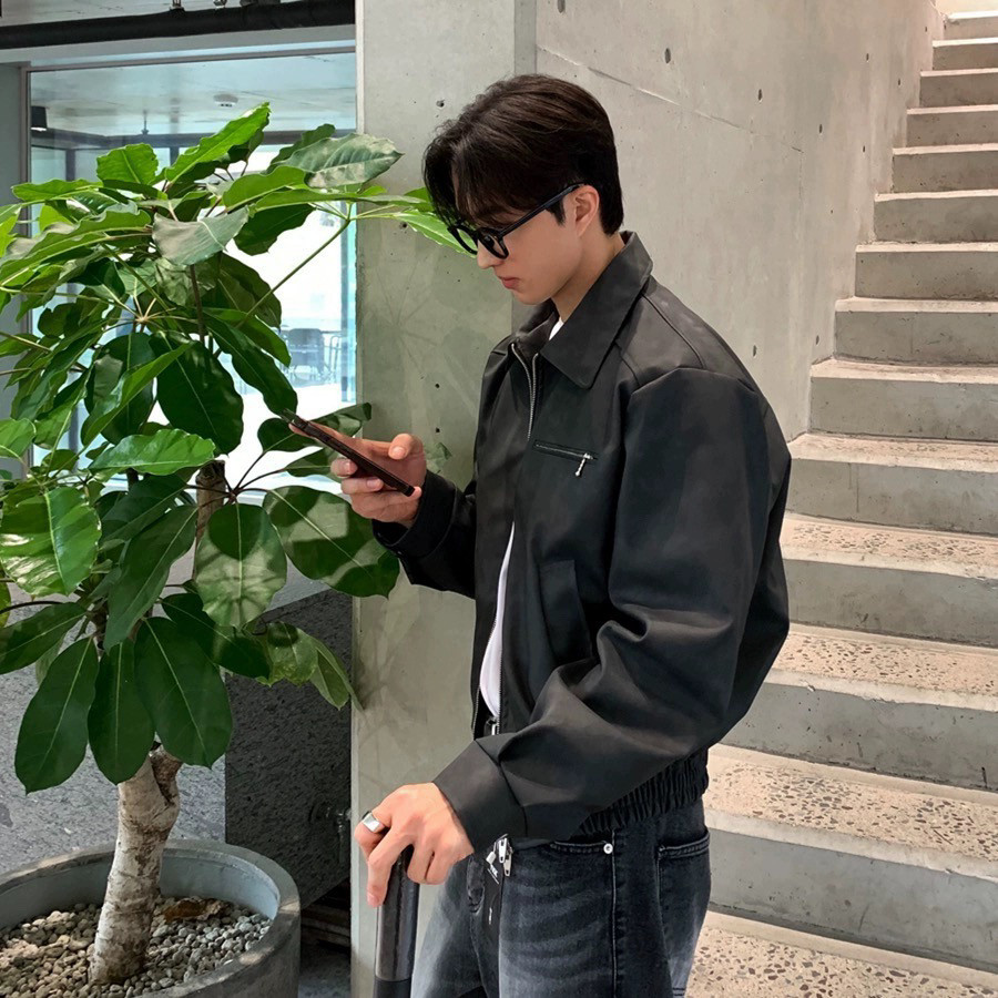 706-2-CPY077-P108现货高质量男士宽松PU皮夹克痞帅皮衣外套，男装夹克，星座706-2