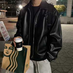 706-2-CPY007-P108  男士宽松工装皮夹克情侣休闲痞帅皮衣外套图片