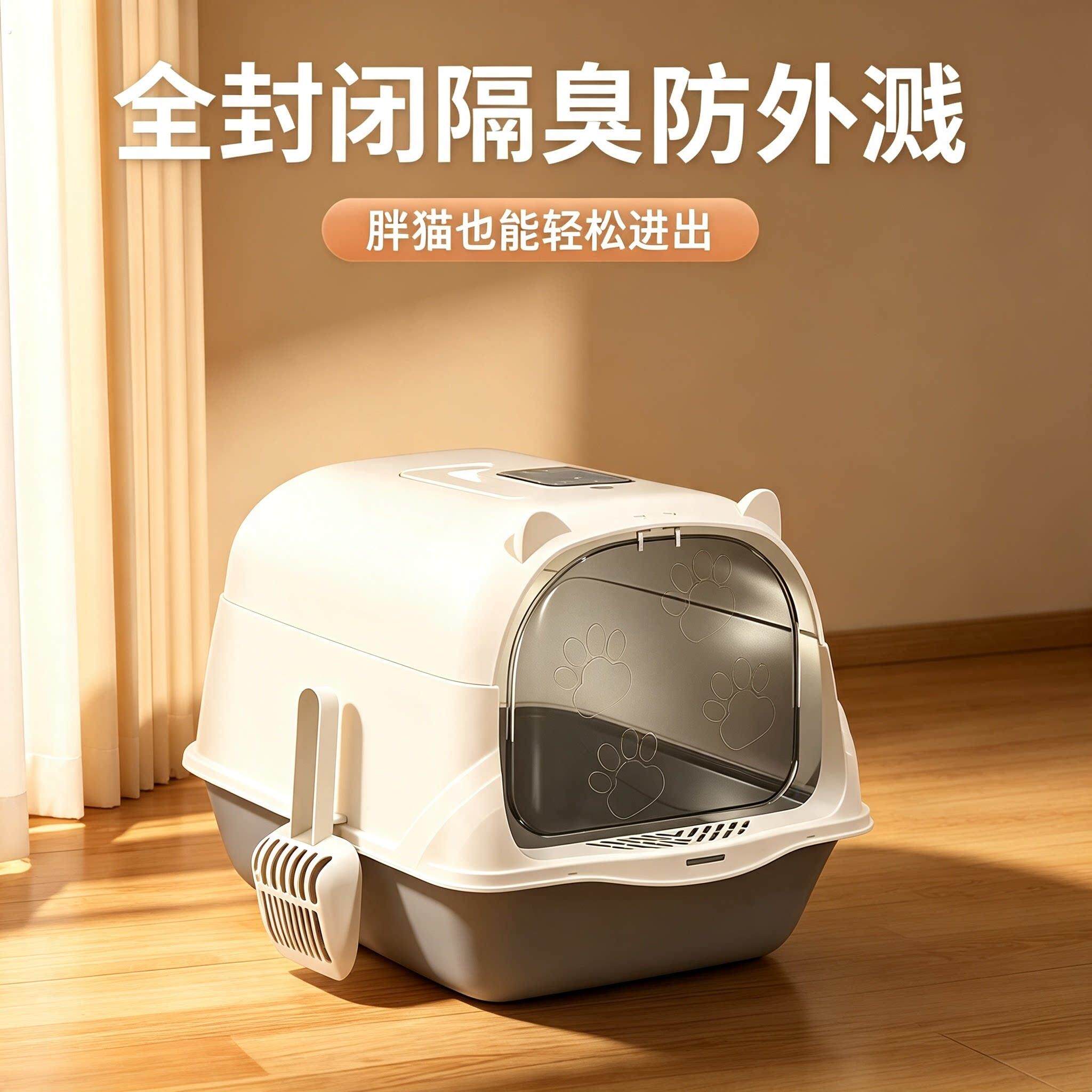 小猫咪拉屎尿沙盆防臭全封闭式超大号防外溅带砂猫厕所用品猫砂盆