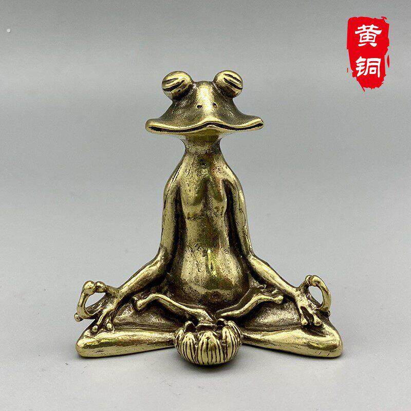纯黄铜办公桌面小摆件古青蛙香插铜茶宠饰品实心工艺礼品手把玩件
