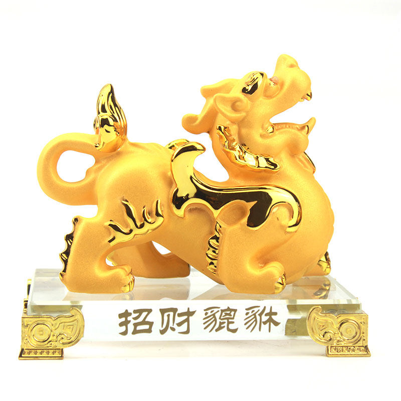 绒沙金貔貅摆件大小号一对皮丘招财聚财客厅酒柜电视柜装饰品摆设